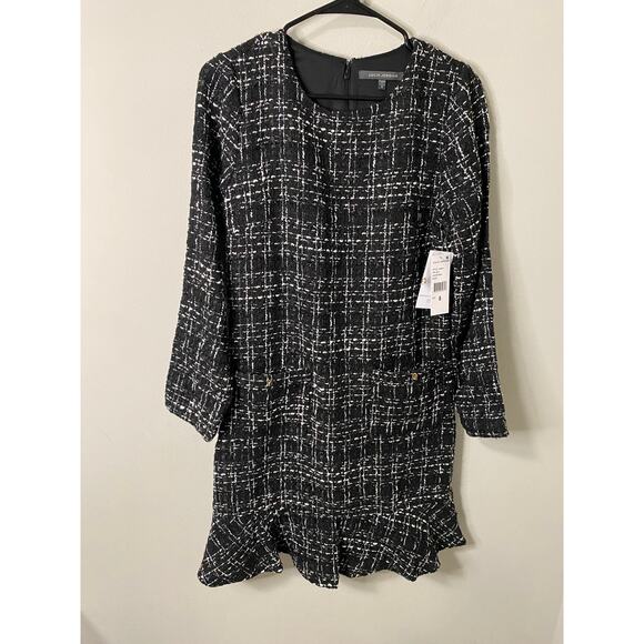 New Julia Jordan Ruffle Hen Long Sleeve Tweed Dress Size 8 - Picture 2 of 5